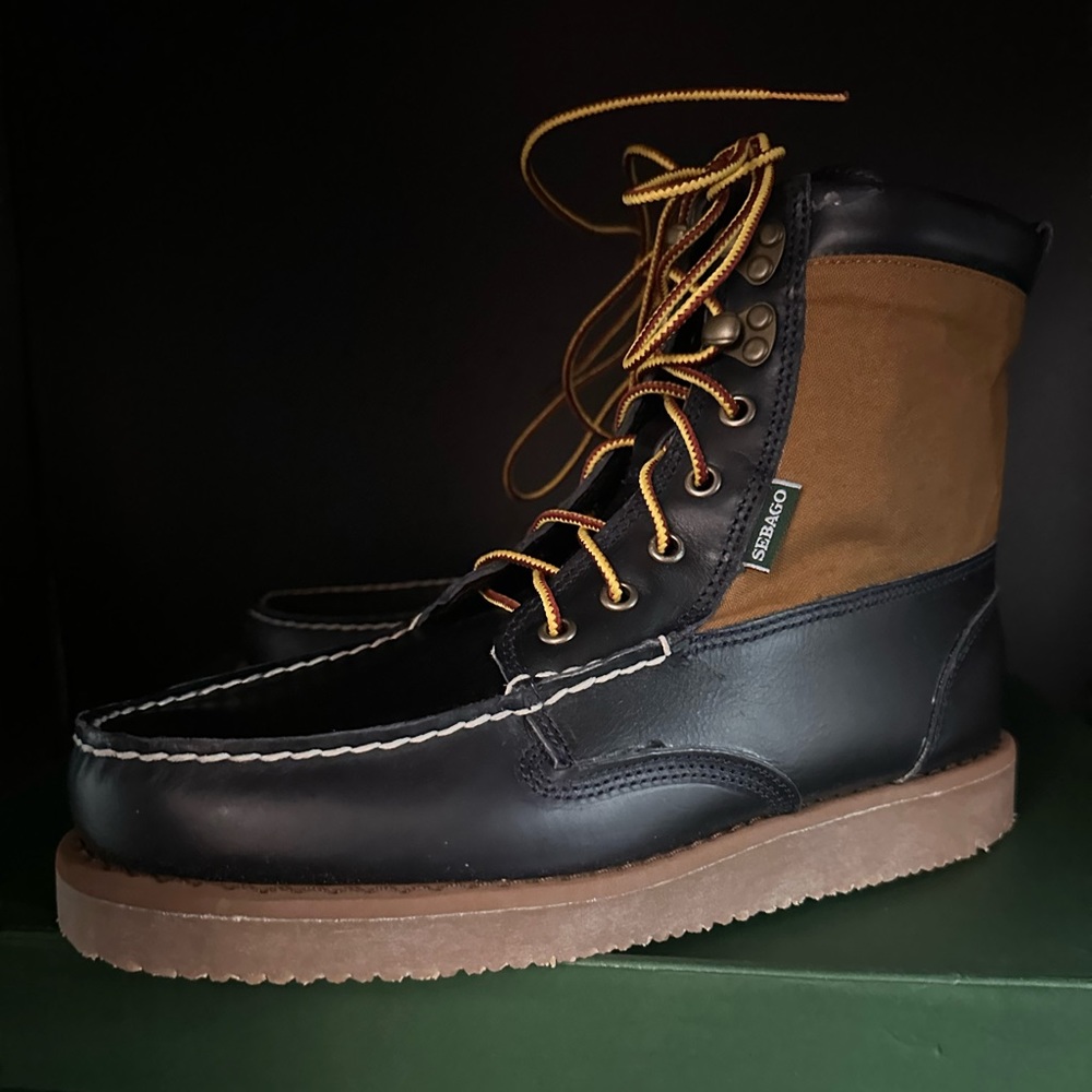 NEW $265 Sebago Leather Rogden Boot British Millerain Navy Ocra Moc-Toe US 8M